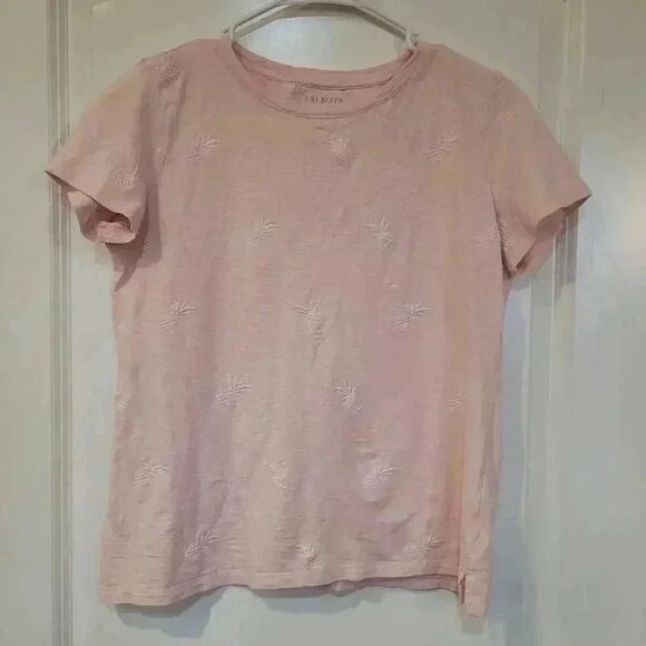 Talbots Women's Pale Pink Cotton Crew Neck Short Sleeve T-Shirt w Embroidered Wh - Picture 2 of 10